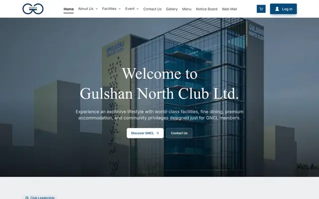 Home page of the Gulshan North Club website on a desktop screen