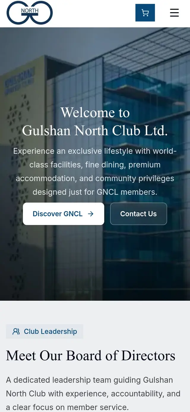 Home page of the Gulshan North Club website on a phone