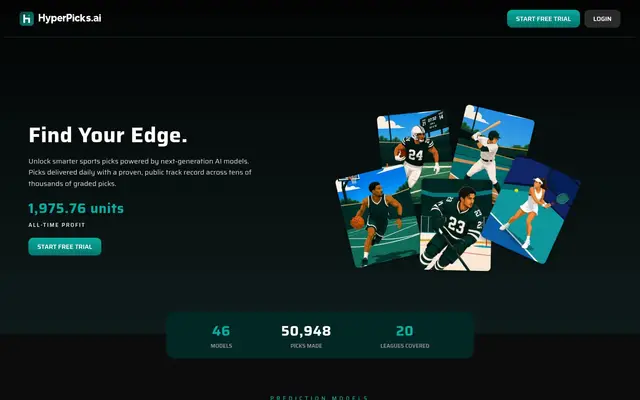 Home page of the HyperPicks.ai website on a desktop screen