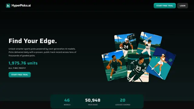 Home page of the HyperPicks.ai website on a desktop screen