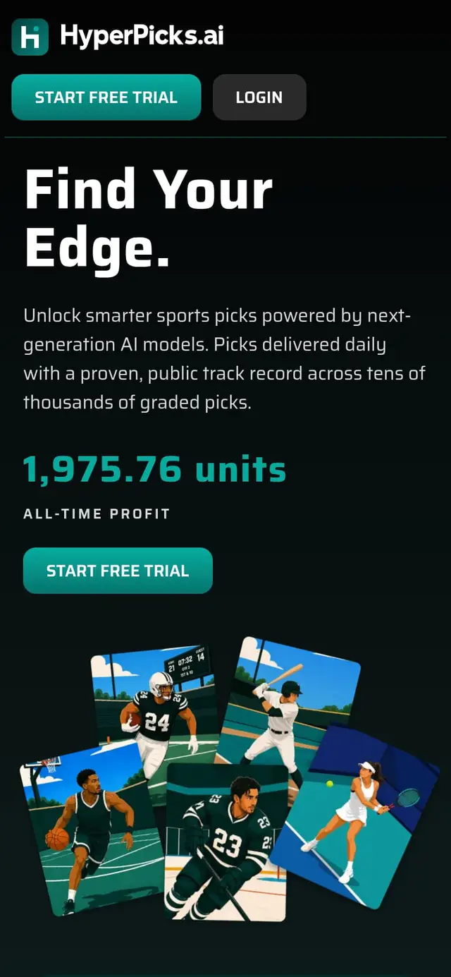 Home page of the HyperPicks.ai website on a phone