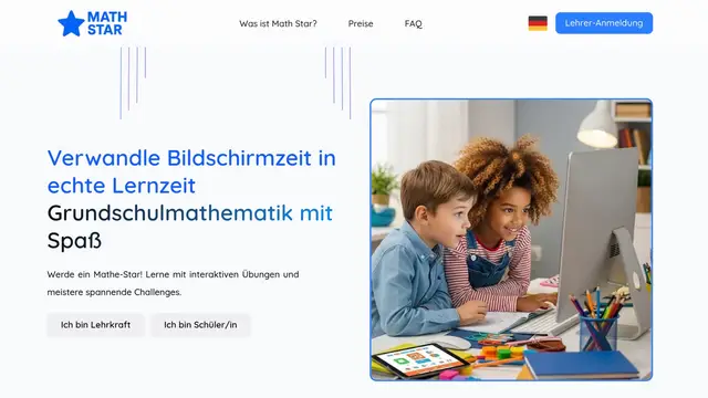 Home page of the Math Star website on a desktop screen