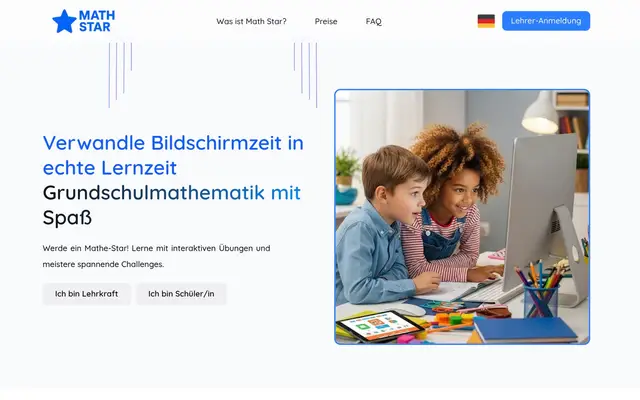 Home page of the Math Star website on a desktop screen