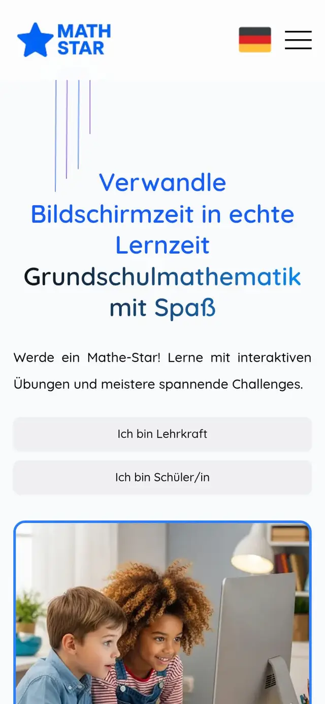 Home page of the Math Star website on a phone
