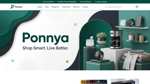 Home page of the Ponnya website on a desktop screen