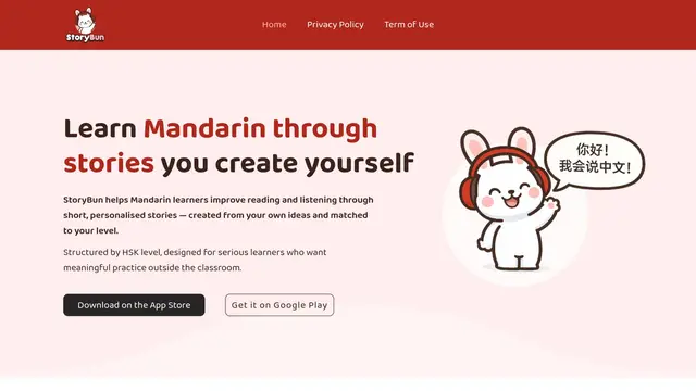 Home page of the StoryBun website on a desktop screen