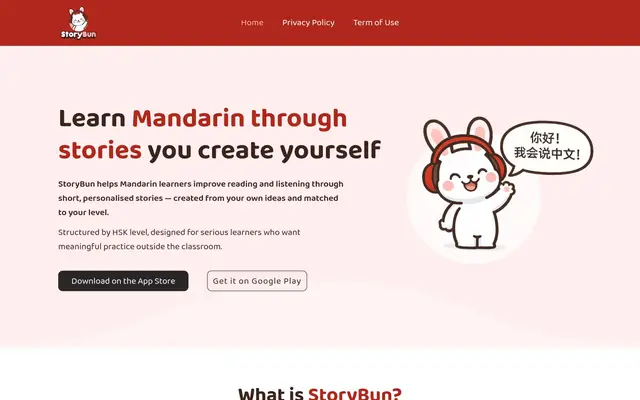 Home page of the StoryBun website on a desktop screen