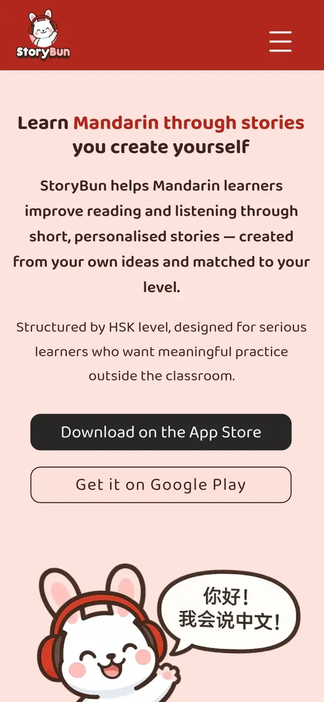 Home page of the StoryBun website on a phone