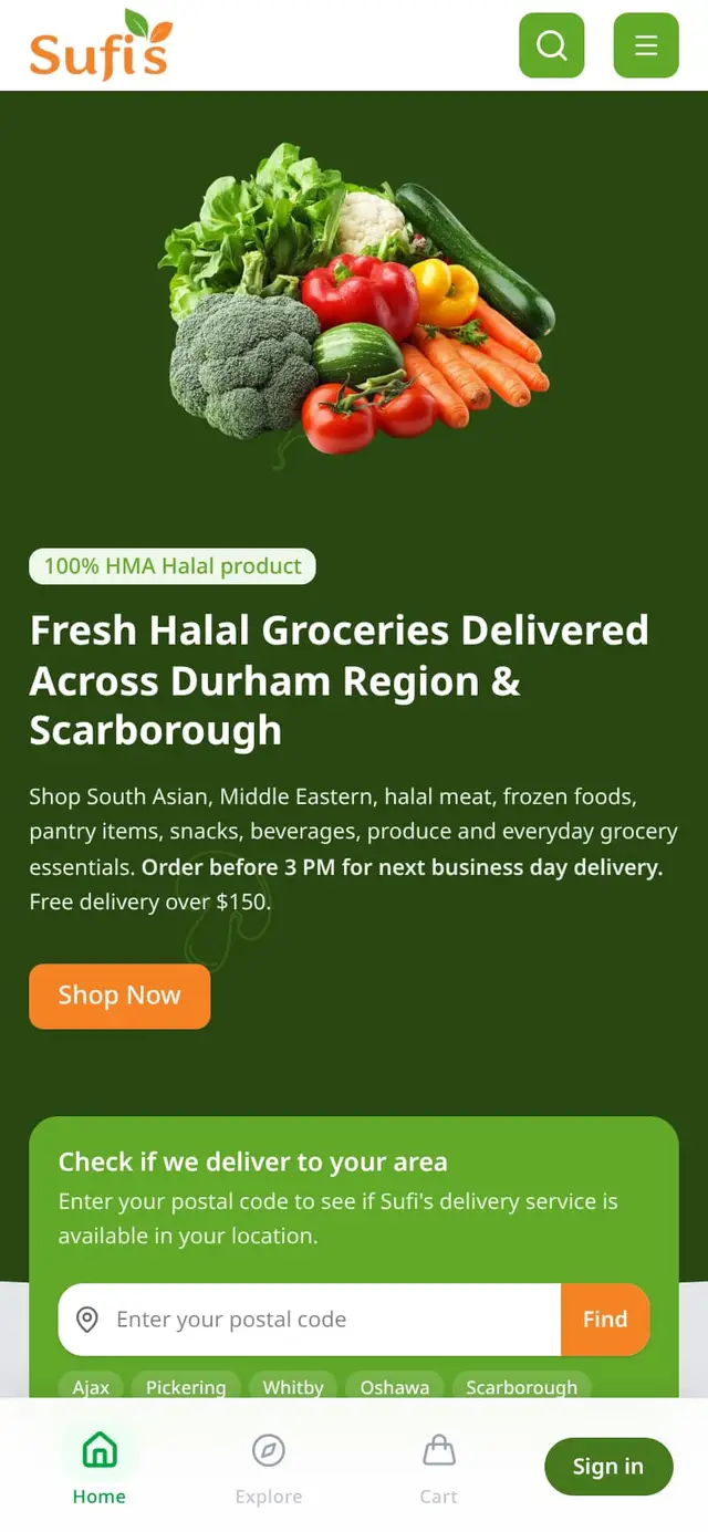 Home page of the Sufi's Market website on a phone