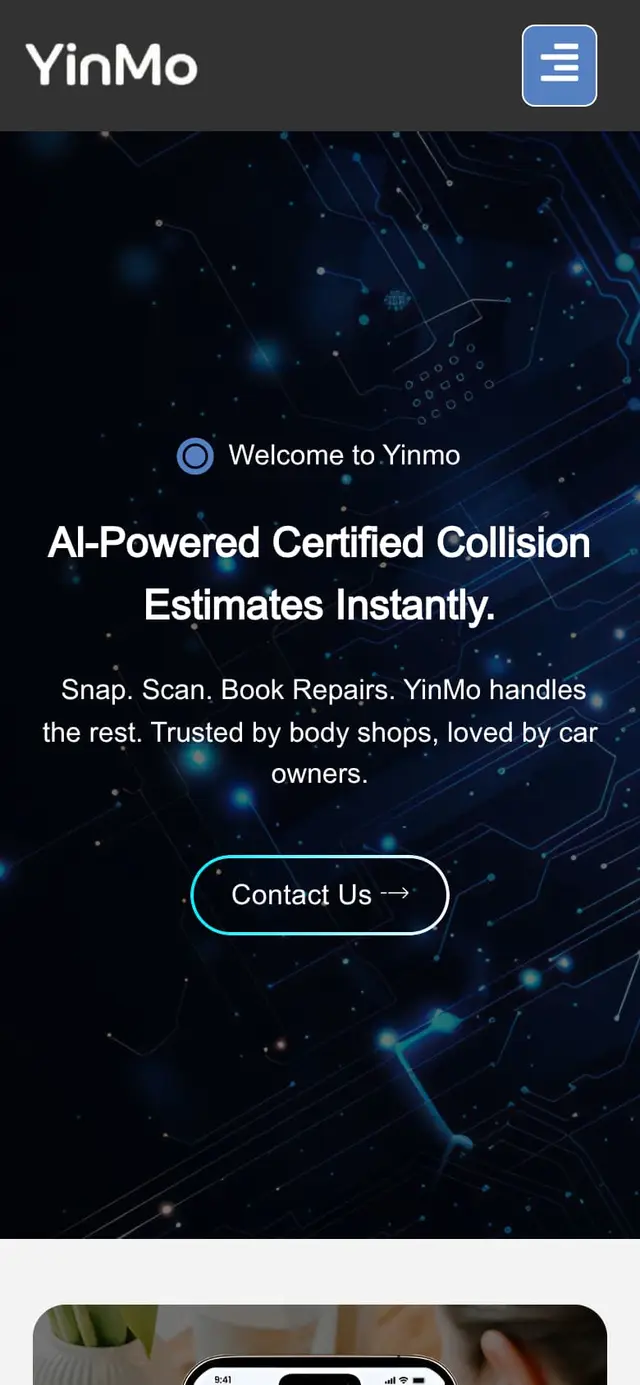 Home page of the YinMo website on a phone